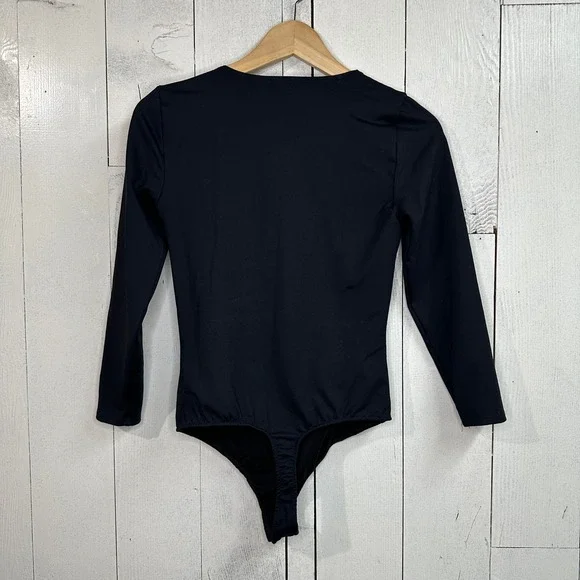 Free People Womens Bodysuit Top Black Square Neck Long Sleeve Stretch size Small - Picture 3 of 4